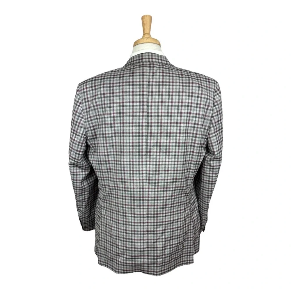 Samuelsohn Current SB Castle Super 130s Wool Purple Gray Checked Blazer Size 46L